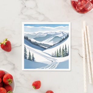 Ski Mountain Watercolor Napkin