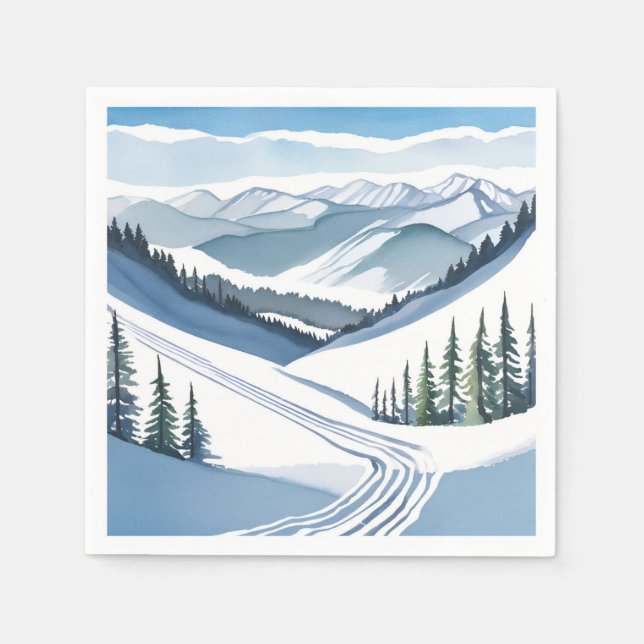 Ski Mountain Watercolor Napkin (Front)