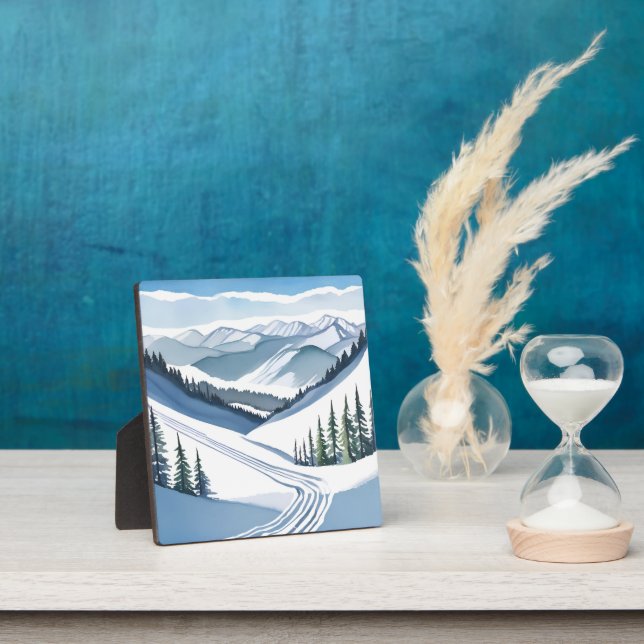 Ski Mountain Watercolor Painting Winter Art Plaque (Insitu)