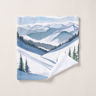 Ski Mountain Watercolor Wash Cloth