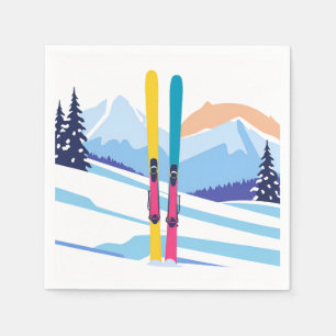 Ski Mountain Watercolor Winter Napkin