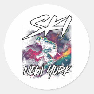 Ski New York Downhill Skiing Adventure Skiing New  Classic Round Sticker