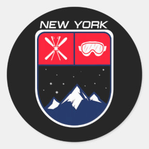 Ski New York Mountain Skiing Trail Skier Goggle Po Classic Round Sticker