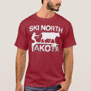Ski North Dakota State Cow Lover Farmer Skiing T-Shirt
