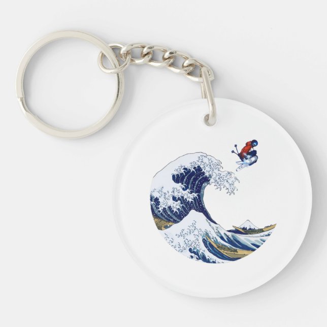 Ski on The Great Wave of Kanagawa Japanese Key Ring (Front)