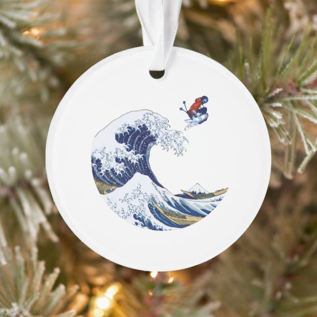 Ski on The Great Wave of Kanagawa Japanese Ornament (Tree)