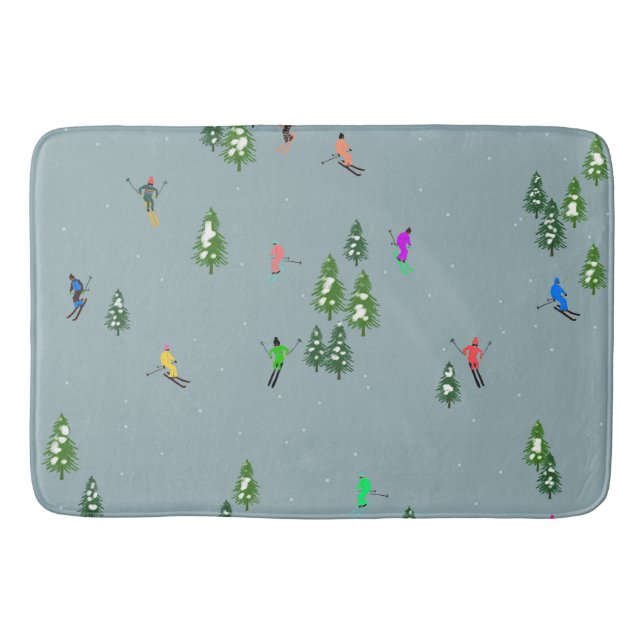  Ski Opening Christmas Skiing Holiday Skiers Blue  Bath Mat (Front)