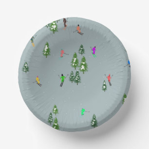 Ski Opening Christmas Skiing Holiday Skiers Blue Paper Plate