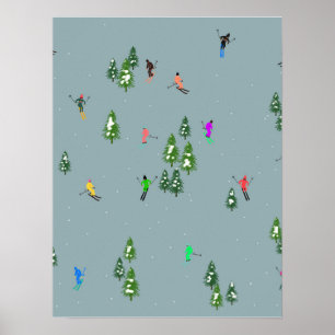  Ski Opening Christmas Skiing Holiday Skiers Blue  Poster