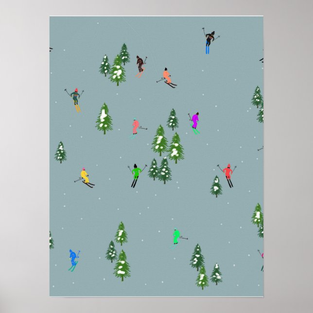  Ski Opening Christmas Skiing Holiday Skiers Blue  Poster (Front)