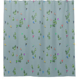  Ski Opening Christmas Skiing Holiday Skiers Blue  Shower Curtain