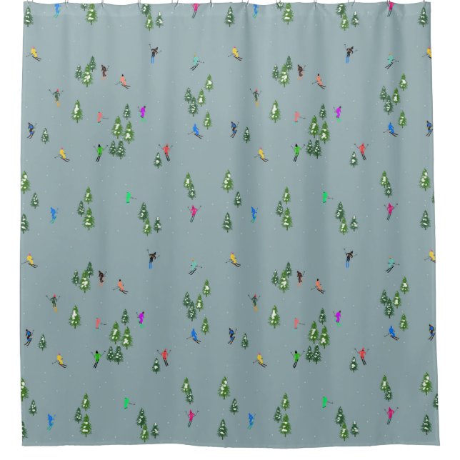  Ski Opening Christmas Skiing Holiday Skiers Blue  Shower Curtain (Front)