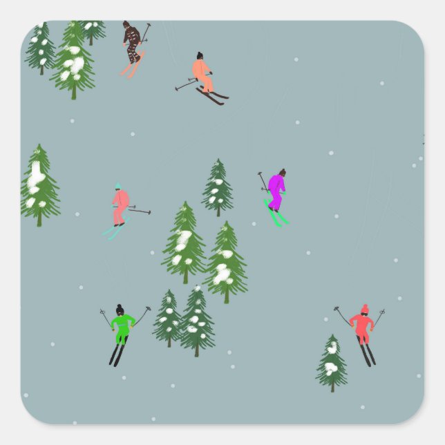  Ski Opening Christmas Skiing Holiday Skiers Blue  Square Sticker (Front)