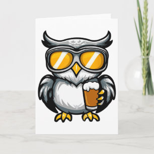 Ski Owl With Beer Apres Ski Comic  Card