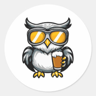 Ski Owl With Beer Apres Ski Comic  Classic Round Sticker