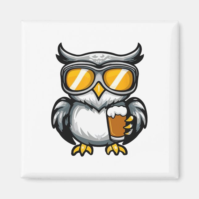 Ski Owl With Beer Apres Ski Comic  Magnet (Front)
