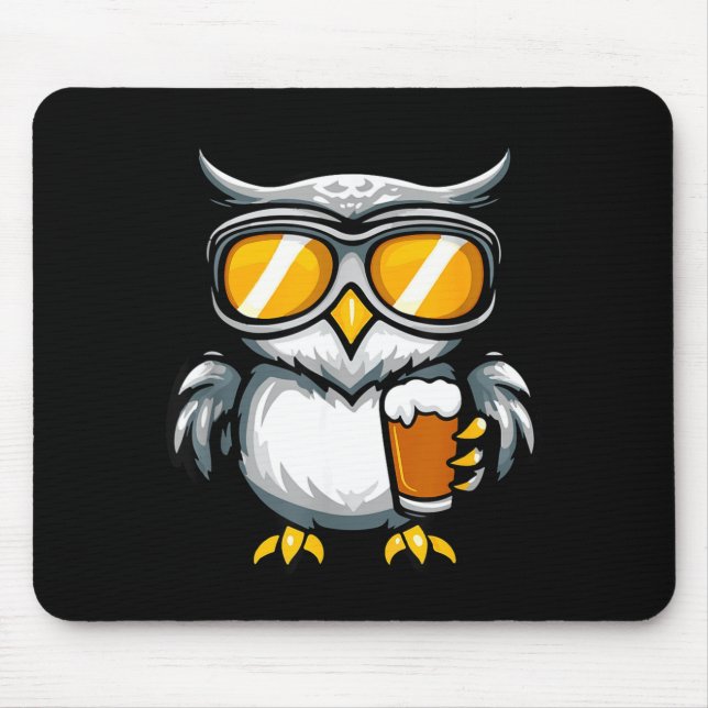 Ski owl with beer _ apres ski comic  mouse mat (Front)
