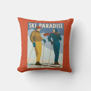 Ski Paradise Vintage  Print Cushion