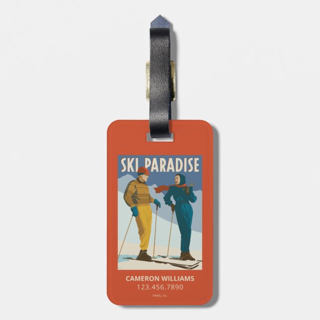 Ski Paradise Vintage  Print Luggage Tag (Back Vertical)