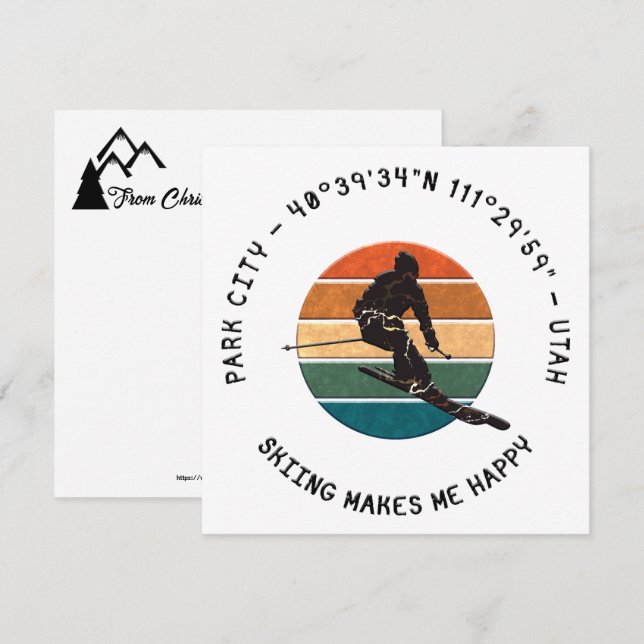 Ski Park City, Utah - Man Skier, Black Text Holiday Card (Front/Back)