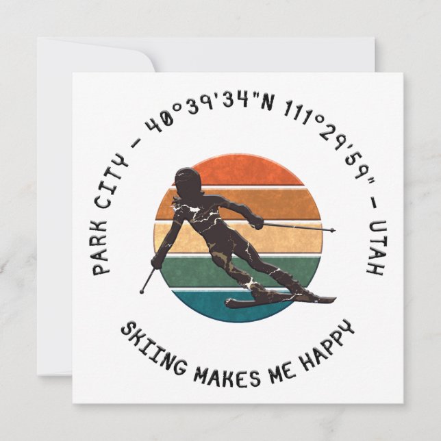 Ski Park City, Utah - Woman Skier, Black Text Holiday Card (Front)