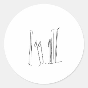 Ski Poles Snow Covered Mountain Peaks Inspired Classic Round Sticker