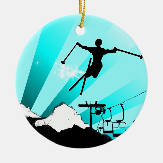 ski powder trail ceramic tree decoration (Front)