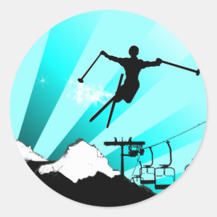 ski powder trail classic round sticker