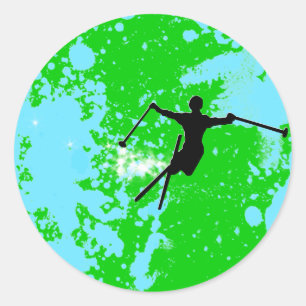 ski powder trail classic round sticker