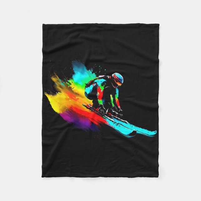 Ski Racing Rainbow  Fleece Blanket (Front)