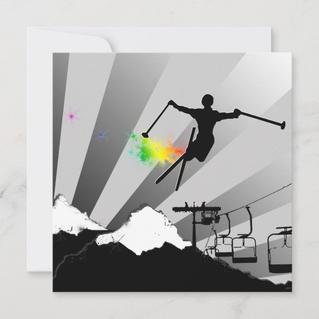 ski : rainbow powder trail invitation (Front)