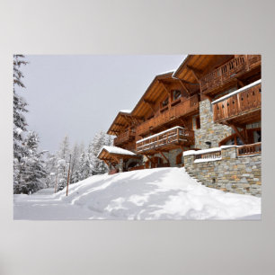 Ski resort chalet poster