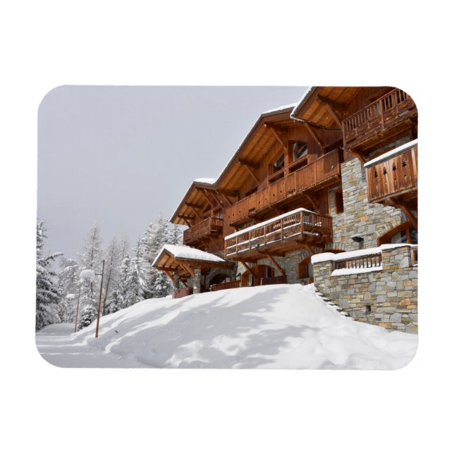 Ski resort chalet rectangular photo magnet (Horizontal)