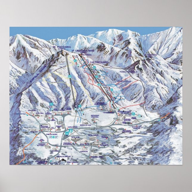 Ski resort, Romania, Piana Brasov,  map Poster (Front)