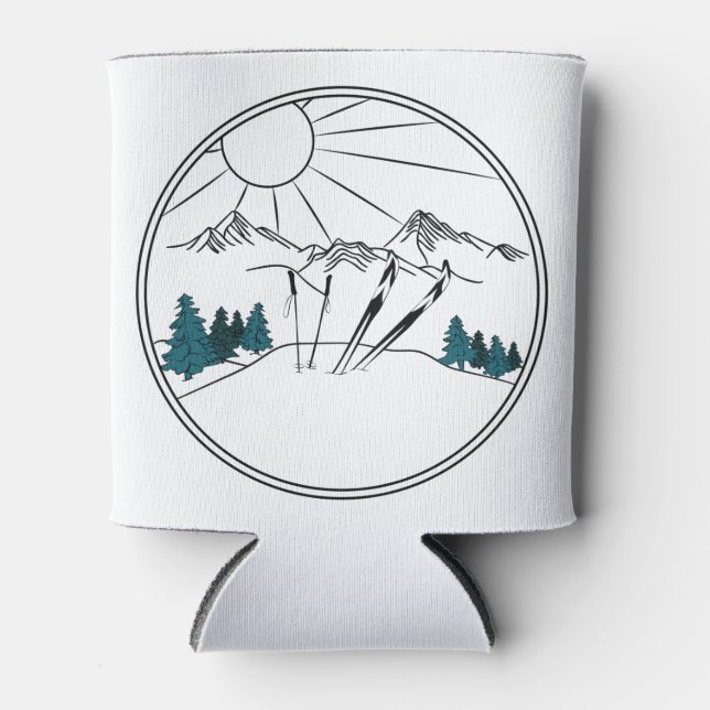 Ski Resort Scene Winter Sports Can Cooler (Front)
