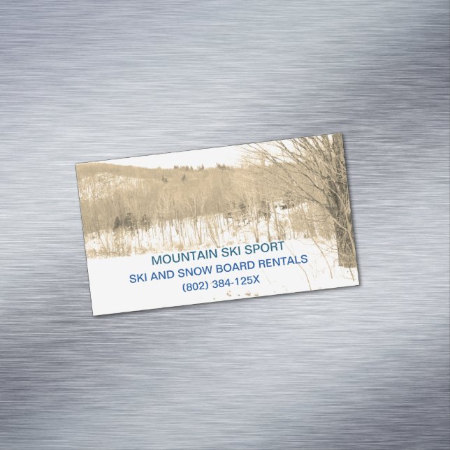  Ski Resort/Ski Rentals /Ski Lessons Mountain Magnetic Business Card (In Situ)