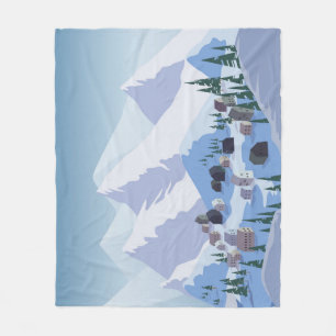 Ski Resort: Vintage Mountain Landscape Fleece Blanket