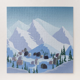 Ski Resort: Vintage Mountain Landscape Jigsaw Puzzle