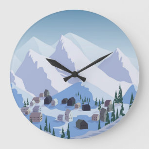 Ski Resort: Vintage Mountain Landscape Large Clock