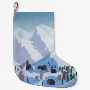 Ski Resort: Vintage Mountain Landscape Small Christmas Stocking