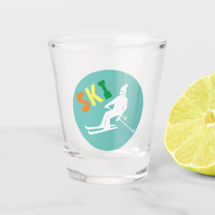 Ski Retro Skier Winter Teal  Shot Glass