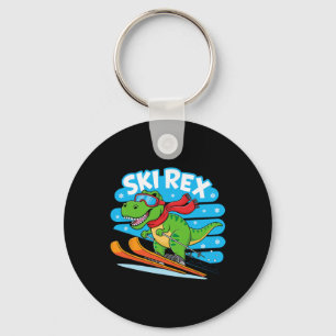 Ski Rex Funny Skiing Dinosaur Winter Sports Design Key Ring