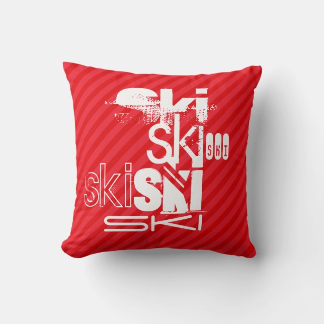 Ski; Scarlet Red Stripes Cushion (Front)