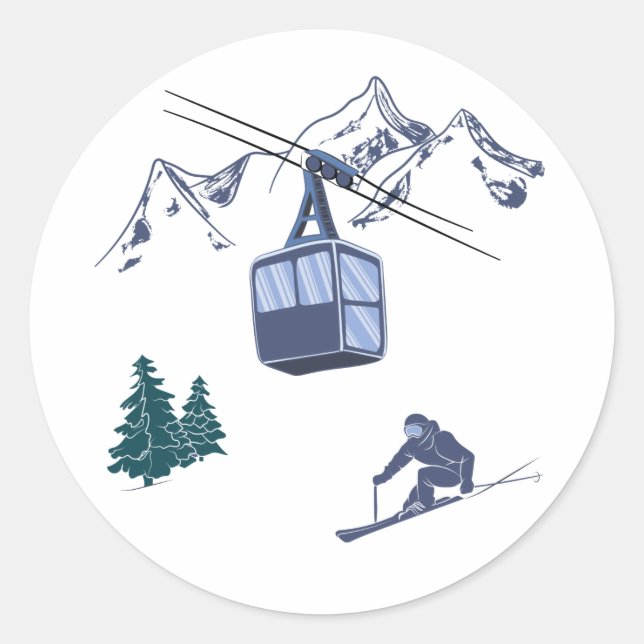 Ski Scene Winter Sports Classic Round Sticker (Front)