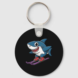 Ski Shark Cartoon Alpine Snow Sports Winter Humor  Key Ring