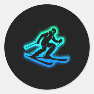 Ski Skier Kids Men Boys Skiing Classic Round Sticker