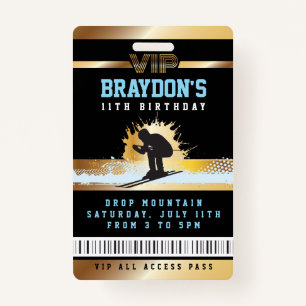 SKI SKIER MOUNTAIN Birthday ALL ACCESS Gold Pass ID Badge