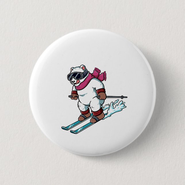 Ski Skiing  6 Cm Round Badge (Front)