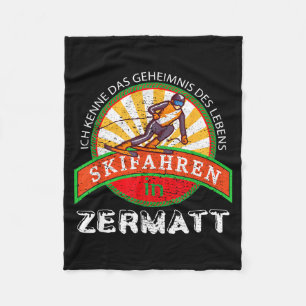 Ski skiing gift vintage for skiers from zermatt fleece blanket