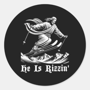 Ski Skiing Jesus Christ Skiis Rizzin' Snow Christi Classic Round Sticker